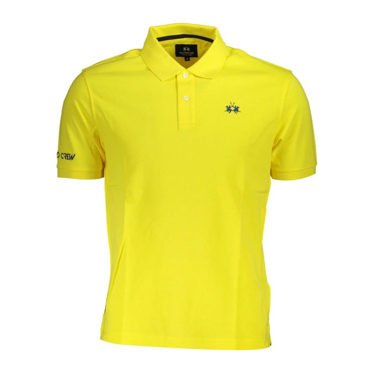Żółta Bawełniana Koszulka Polo, Krótki Rękaw, Haftowane Logo La Martina