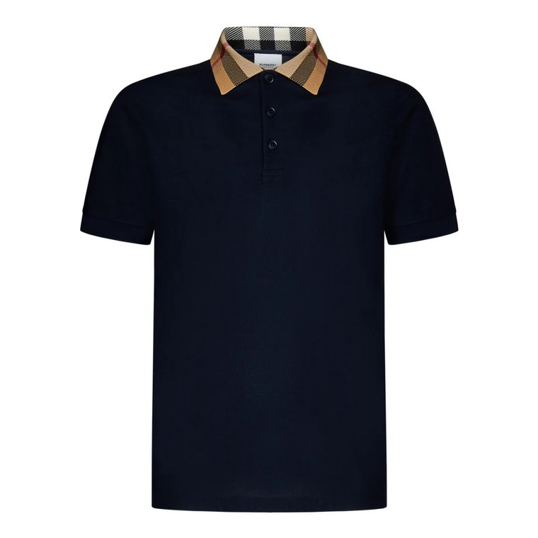 Granatowy Polo Shirt z Kołnierzykiem w Kratę Burberry