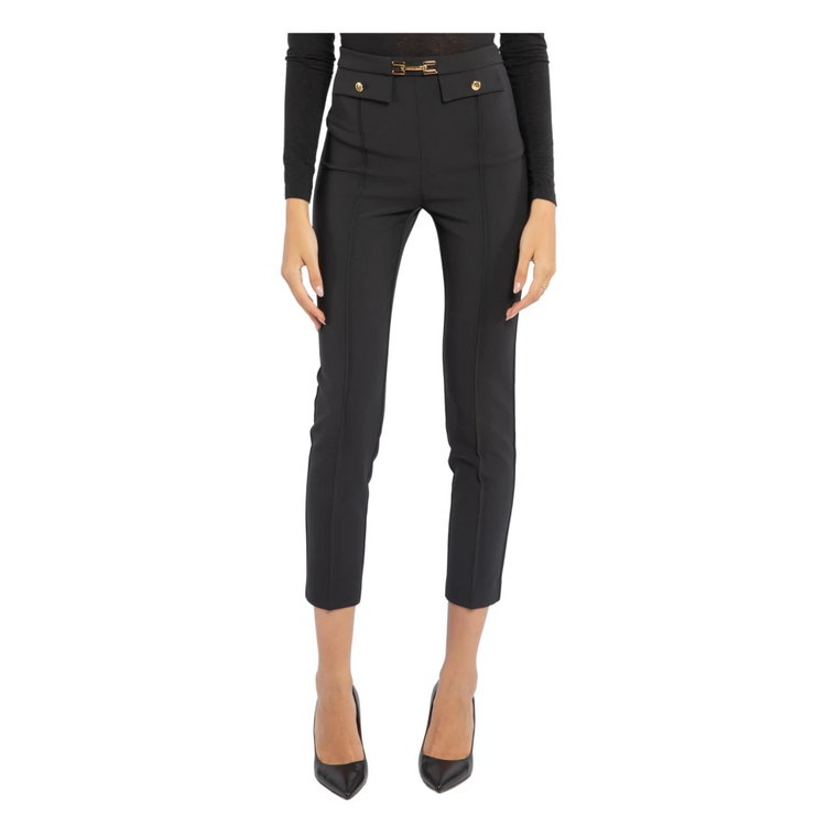 Czarne Cigarette Trousers z wysokim stanem Elisabetta Franchi