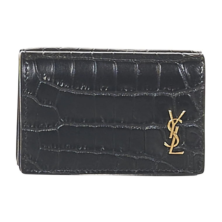 Czarny portfel z efektem skóry krokodyla Saint Laurent