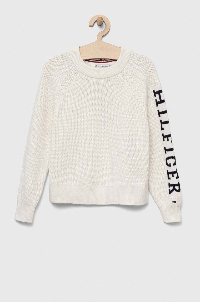 Tommy Hilfiger sweter bawełniany dziecięcy kolor biały ciepły