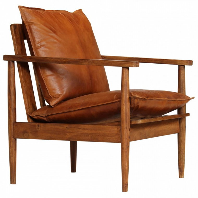 Fotel z prawdziwej skóry i drewna akacjowego brązowy kod: V-246480