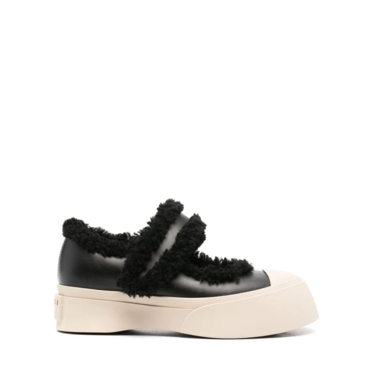 Czarne Sneakersy z Faux-Fur Trim Marni