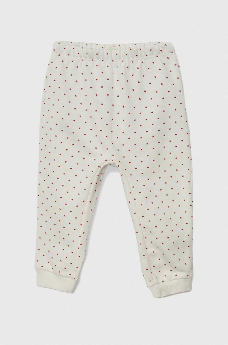 United Colors of Benetton spodnie dresowe bawełniane niemowlęce kolor biały wzorzyste