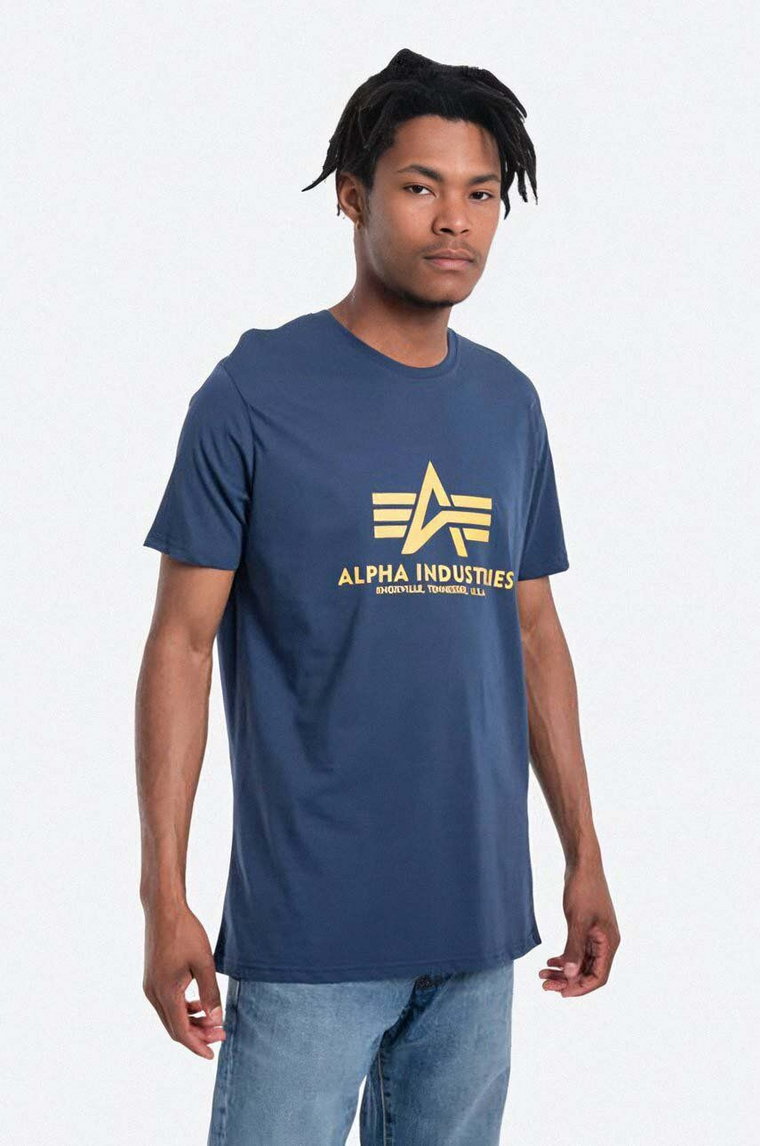 Alpha Industries t-shirt bawełniany Basic T-Shirt męski kolor niebieski z nadrukiem 100501.435