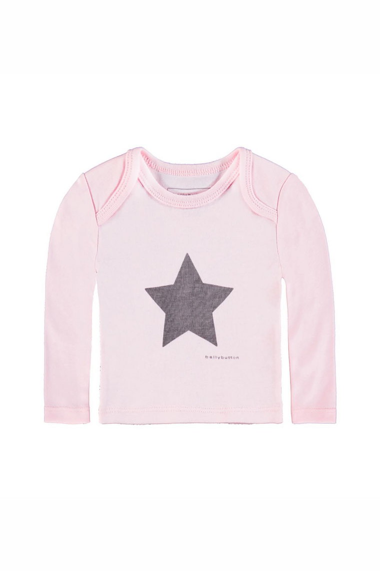 Koszulka dziewczęca długi rękaw, różowa z gwiazdką, Bellybutton