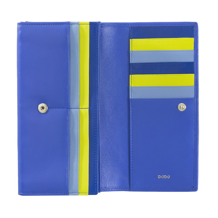 DUDU Skórzany portfel RFID z 18 kolorowymi kartami Duża portmonetka o dużej pojemności z zamkiem błyskawicznym i zatrzaskiem
