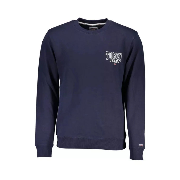 Niebieski Bawełniany Sweter, Długi Rękaw, Nadruk Logo Tommy Hilfiger