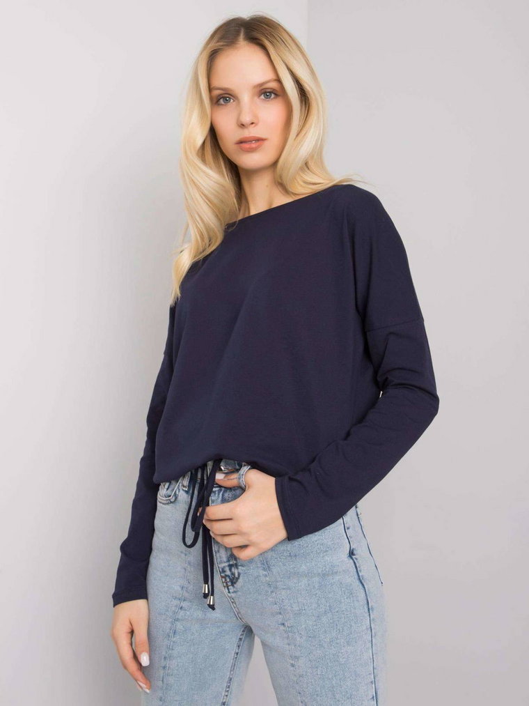 Bluzka basic granatowy casual longsleeve codzienna dekolt łódka rękaw 3/4