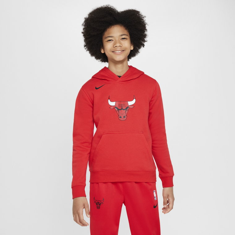 Dzianinowa bluza z kapturem dla dużych dzieci Nike NBA Chicago Bulls Club - Czerwony
