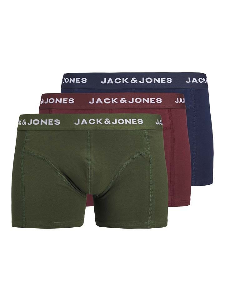 Jack & Jones Bokserki (3 pary) "Teo" w kolorze bordowym, oliwkowym i granatowym