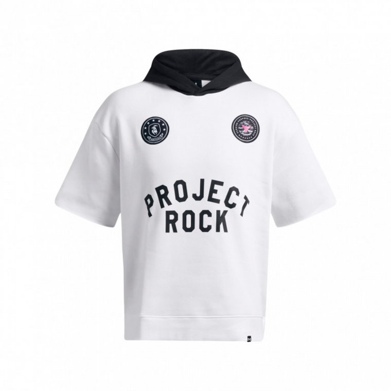Męska koszulka treningowa z kapturem Under Armour Project Rock Icon Flc Ss Hdy Boh - biała