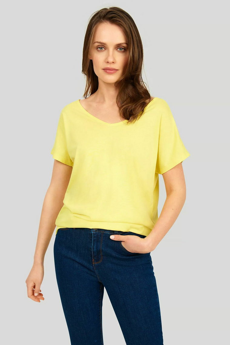 T-shirt damski z krótkim rękawem - żółty