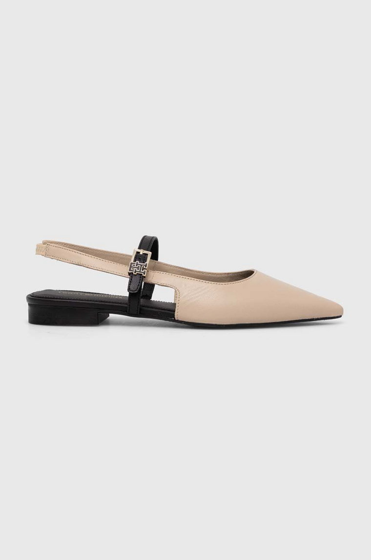 Tommy Hilfiger baleriny skórzane LEATHER SLING BACK BALLERINA kolor beżowy z odkrytą piętą FW0FW07772