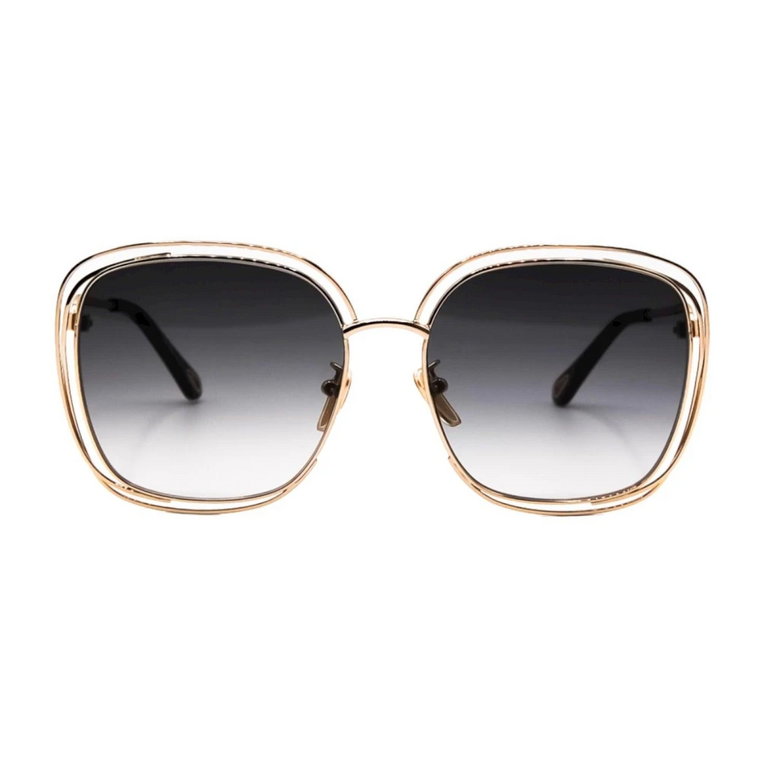 Złote Metalowe Okulary Przeciwsłoneczne Damskie Chloé