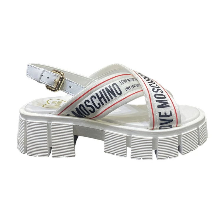 Białe płaskie sandały z tkaniny warkoczowej - Rozmiar 40 Love Moschino