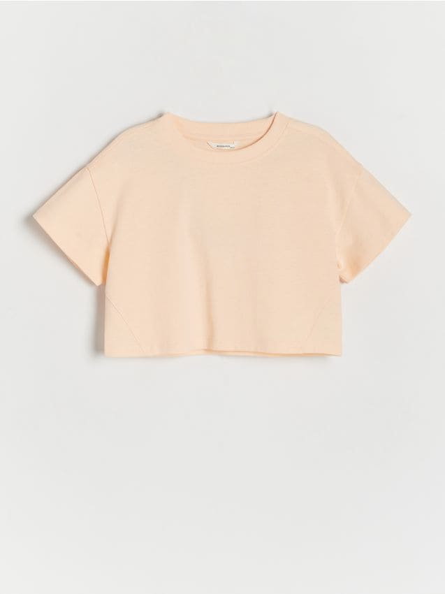 Reserved - Bawełniany t-shirt - jasnopomarańczowy