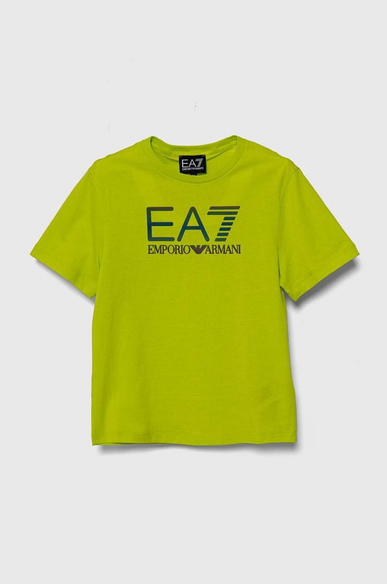 EA7 Emporio Armani t-shirt bawełniany dziecięcy kolor zielony z nadrukiem