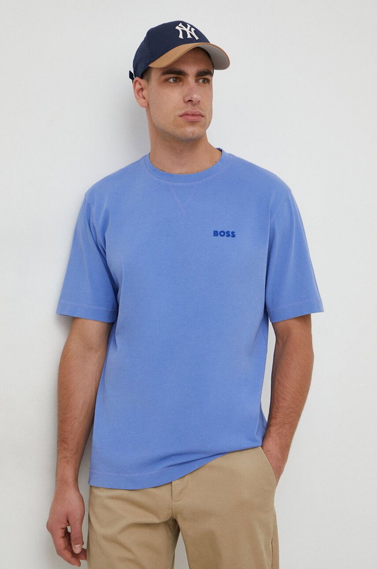 Boss Orange t-shirt bawełniany męski kolor niebieski gładki 50505257