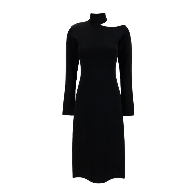 Czarna Sukienka Midi z Wycięciami i Rozkloszowaną Spódnicą Salvatore Ferragamo