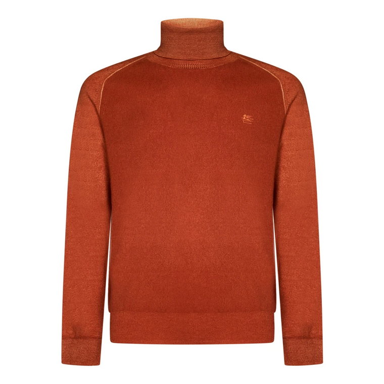 Pomarańczowy Sweter z Wzorem w Drobne Prążki i Logo Etro Etro