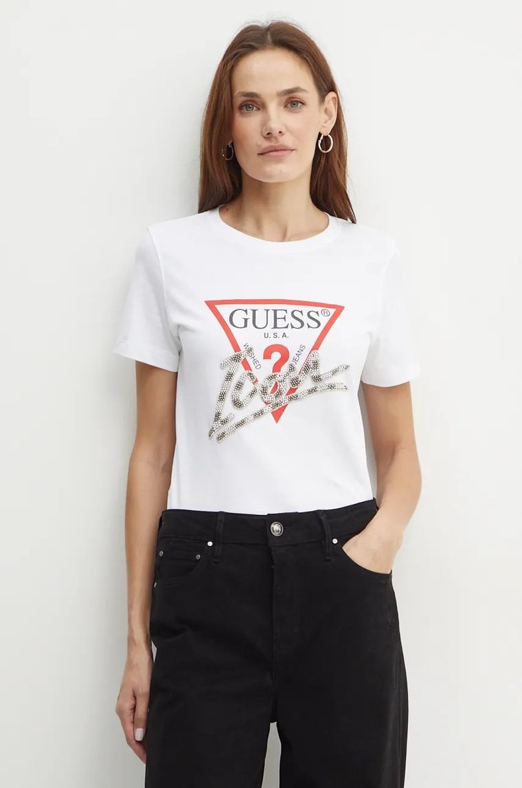 Guess t-shirt bawełniany damski kolor biały W4BI20 I3Z14