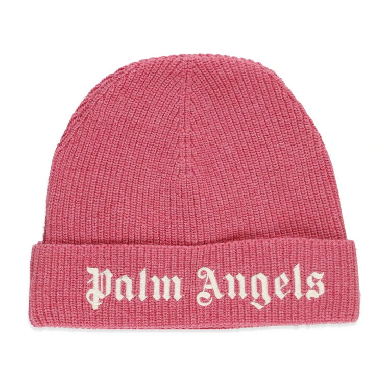 Różowe Wełniane Czapki z Kontrastowym Logo Palm Angels