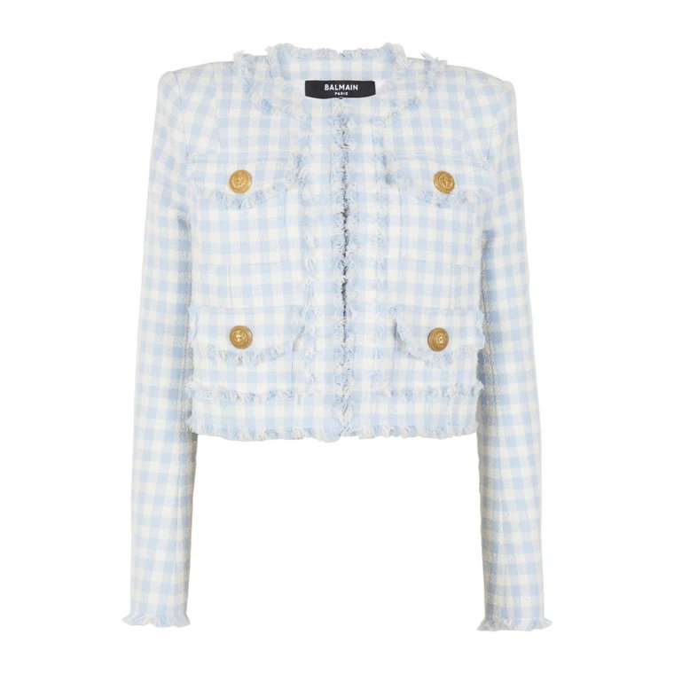 Gingham tweedowa marynarka Balmain