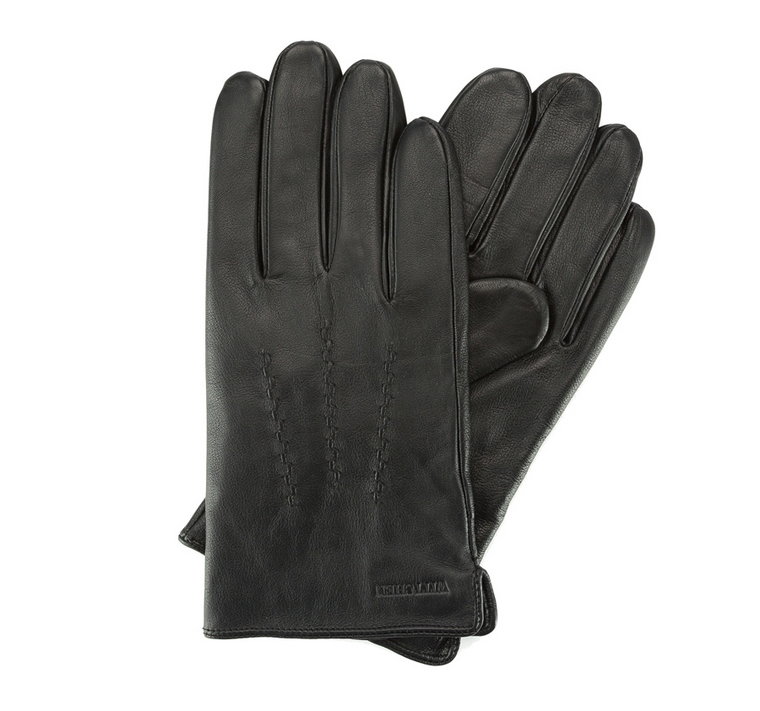Ocieplane czarne rękawiczki męskie ze skóry naturalnej czarne