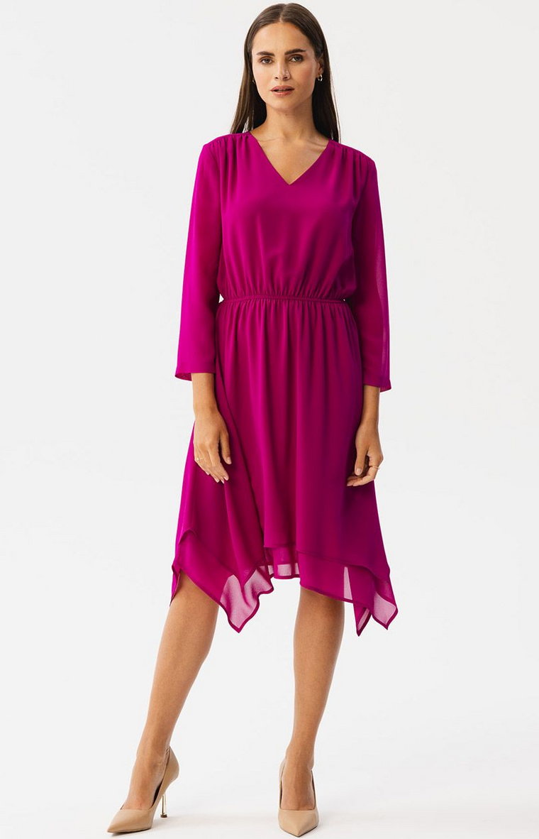 Sukienka warstwowa szyfonowa rubinowa S354, Kolor rubinowy, Rozmiar M, Stylove