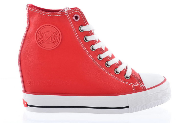 Sneakersy damskie na ukrytym koturnie - CROSS JEANS II2R4026, czerwone