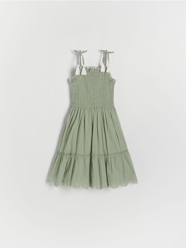 Reserved - Bawełniana sukienka na ramiączkach - oliwkowy