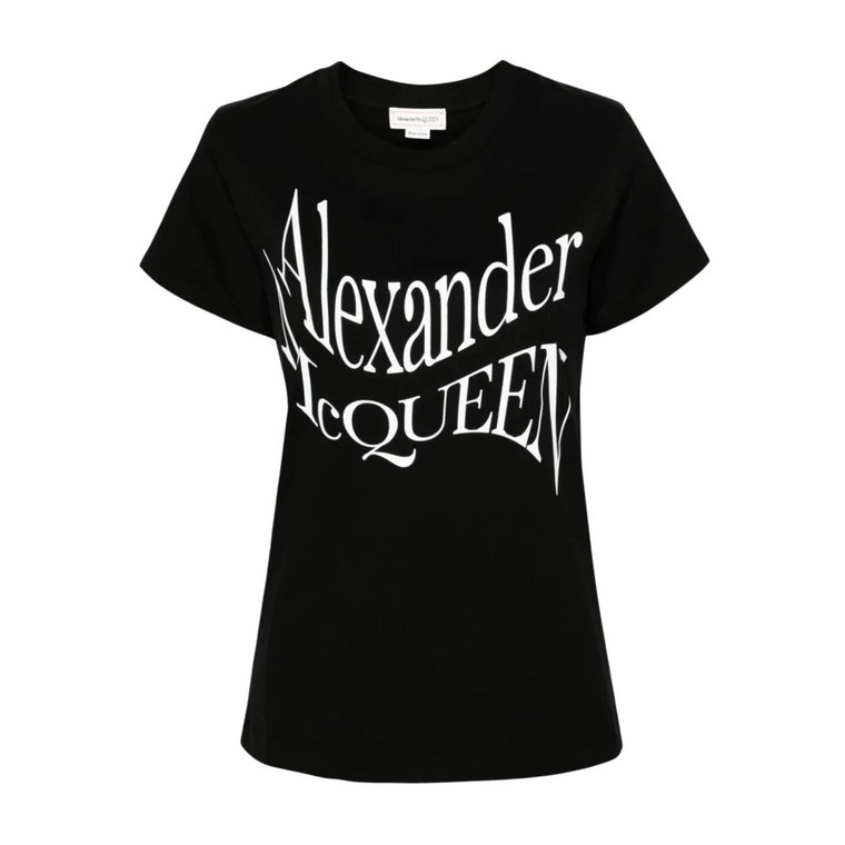 Czarna Koszulka z Okrągłym Dekoltem i Nadrukiem Alexander McQueen