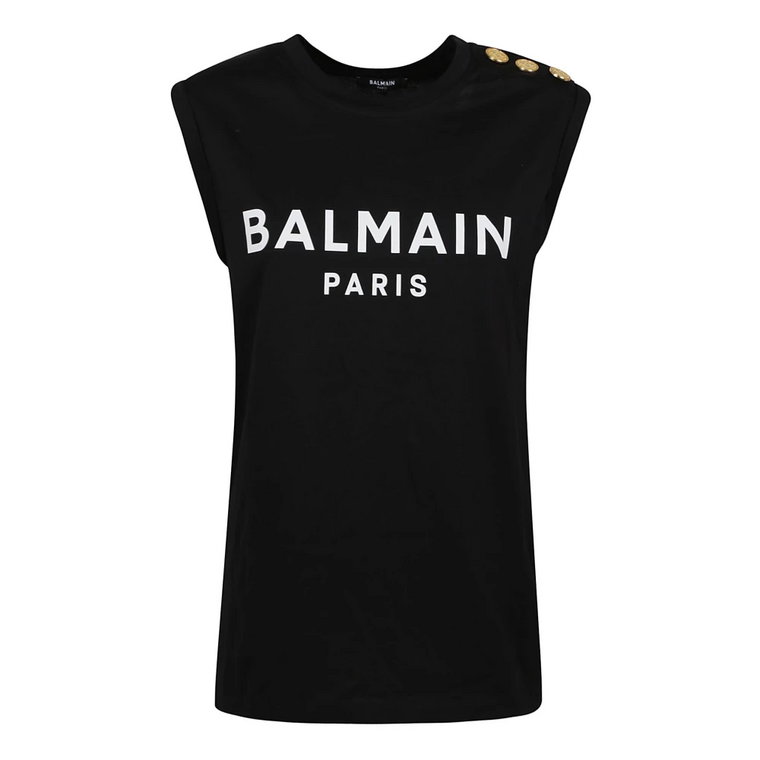 Print Tank Top, 3 Guziki, Noir Blanc Balmain