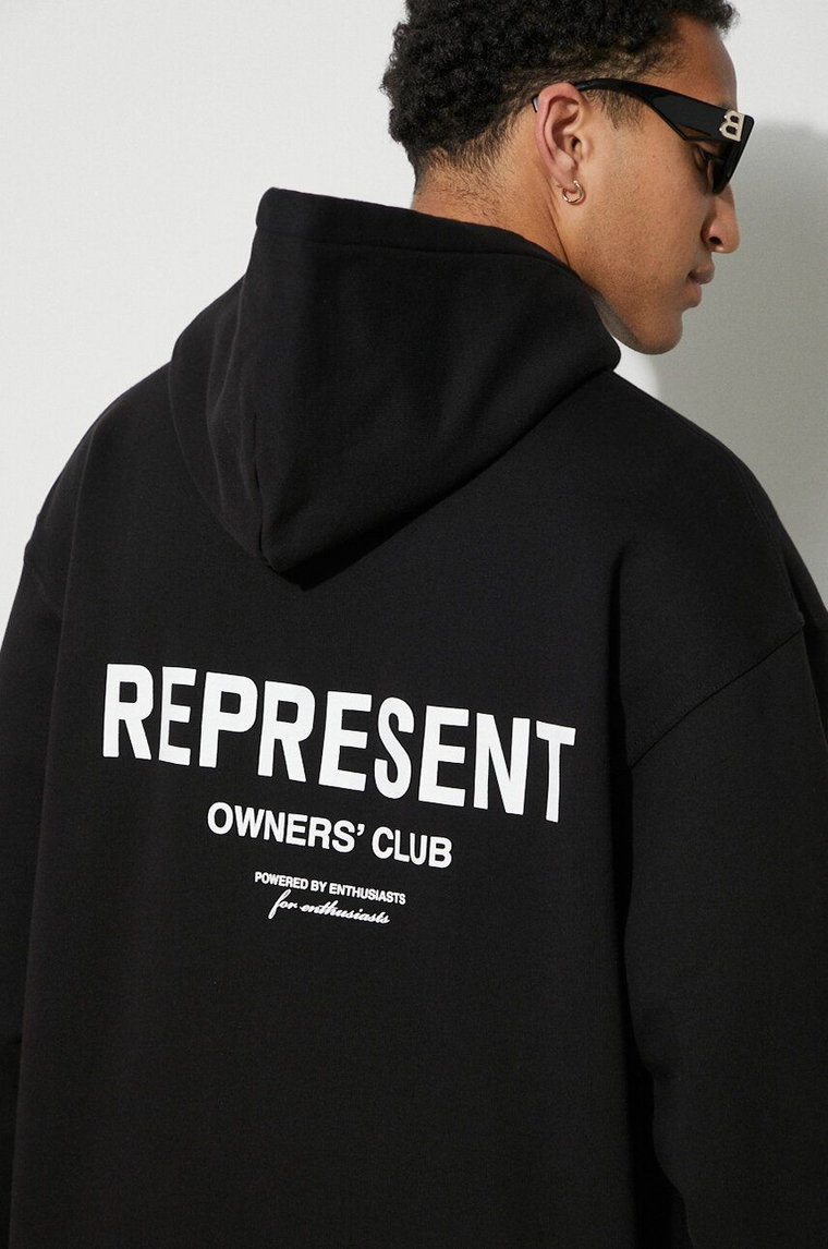 Represent bluza bawełniana Owners Club Hoodie męska kolor czarny z kapturem z nadrukiem OCM407.01