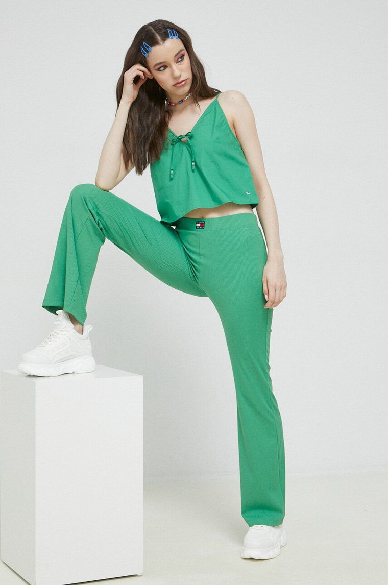 Tommy Jeans bluzka bawełniana damska kolor zielony gładka