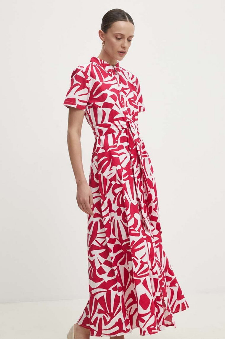 Answear Lab sukienka bawełniana kolor różowy maxi rozkloszowana