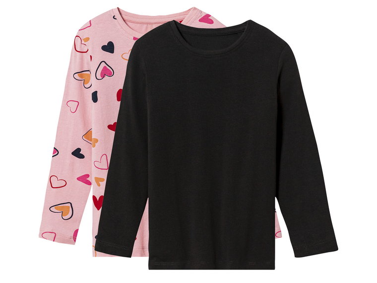 lupilu Koszulki dziewczęce z długim rękawem, z bawełną, 2 sztuki (98/104, Czarny/różowy)
