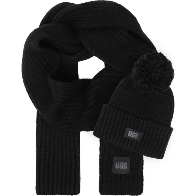 UGG Szal + czapka W CHUNKY RIB BEANIE KNIT POM SET | z dodatkiem wełny