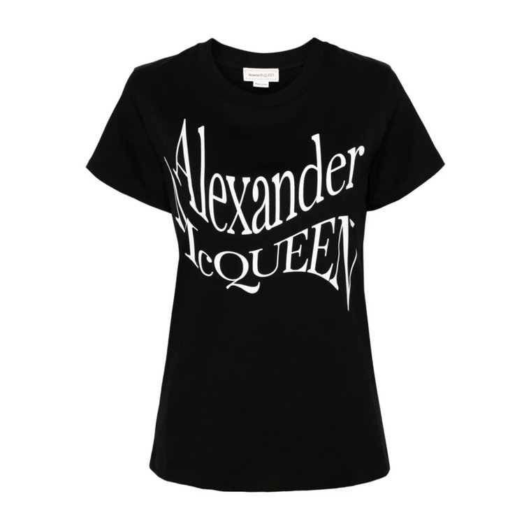 Czarna koszulka z nadrukiem na przodzie Alexander McQueen