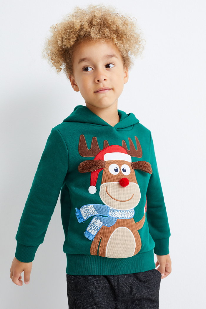 C&A Świąteczna bluza z kapturem-Rudolf, Zielony, Rozmiar: 104