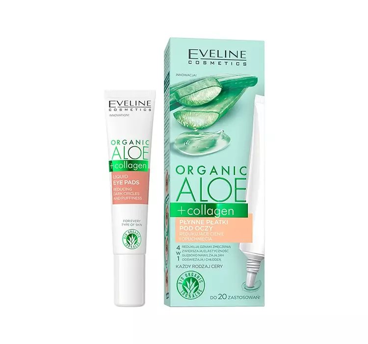 EVELINE ORGANIC ALOE + COLLAGEN PŁYNNE PŁATKI POD OCZY REDUKUJĄCE CIENIE I OPUCHNIĘCIA 20ML