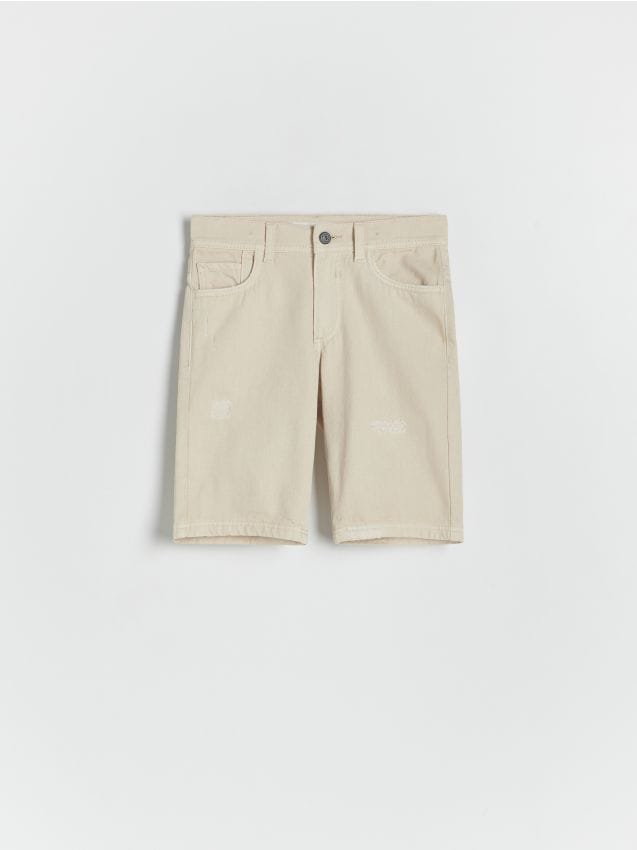 Reserved - Jeansowe szorty z przetarciami - złamana biel