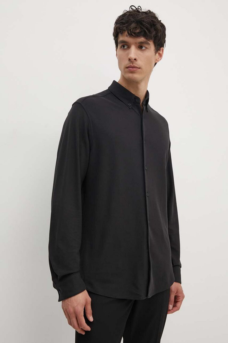 Calvin Klein koszula bawełniana męska kolor czarny regular z kołnierzykiem button-down K10K113311