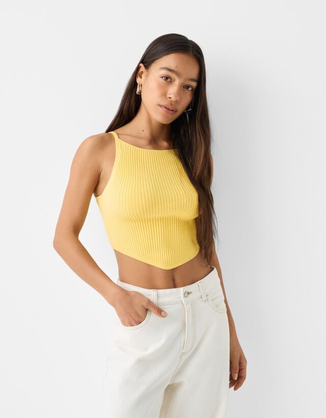 Bershka Top W Rustykalnym Stylu Kobieta Xs Żółty