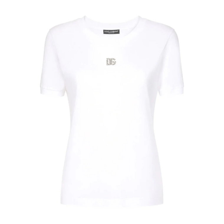 Biała koszulka z kryształowym zdobieniem Dolce & Gabbana