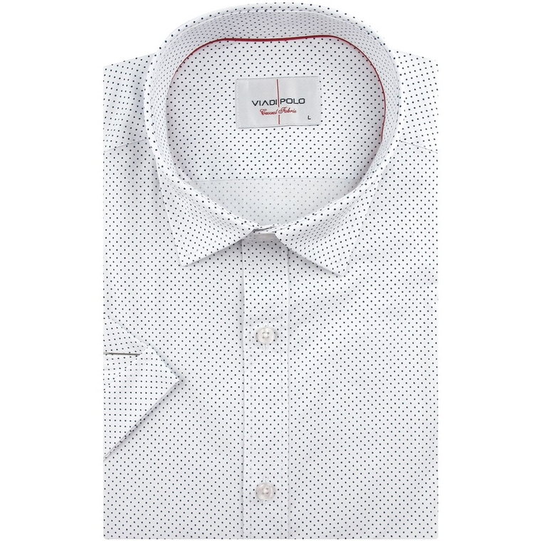 Koszula Męska Elegancka Wizytowa do garnituru biała w kropki z krótkim rękawem w kroju REGULAR Viadi Polo N901