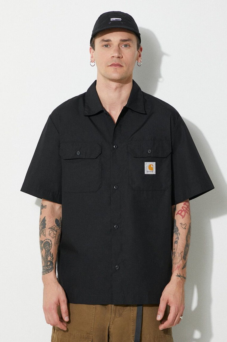 Carhartt WIP koszula S/S Craft Shirt męska kolor czarny relaxed z kołnierzykiem klasycznym I033023.89XX