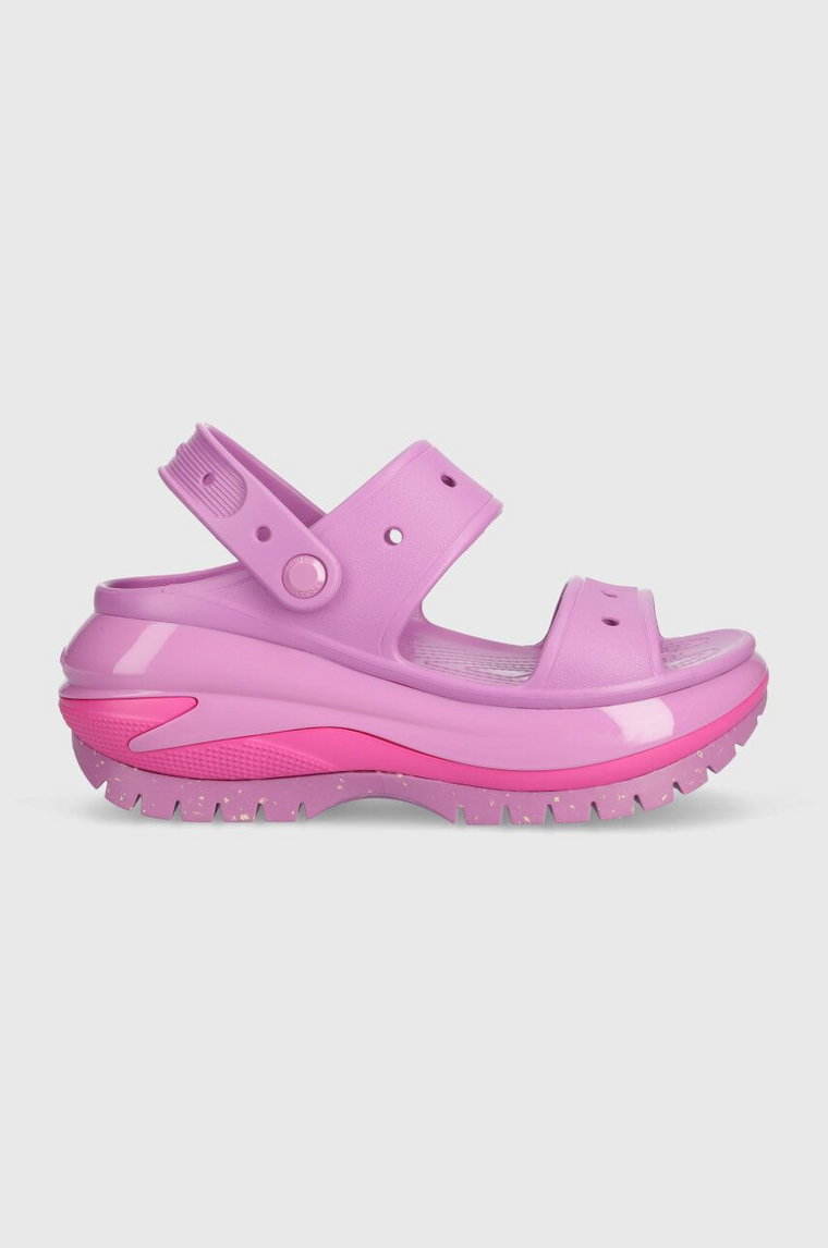 Crocs klapki Classic Mega Crush Sandal damskie kolor fioletowy na platformie 207989