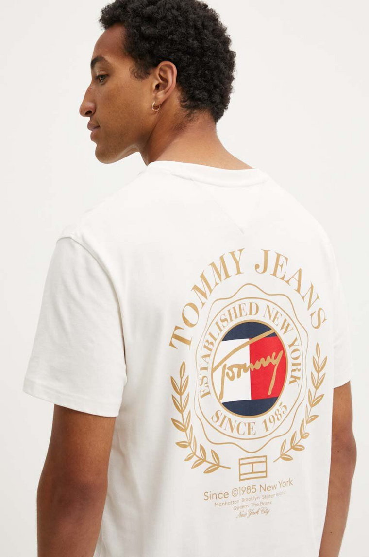 Tommy Jeans t-shirt bawełniany męski kolor beżowy z nadrukiem DM0DM18540